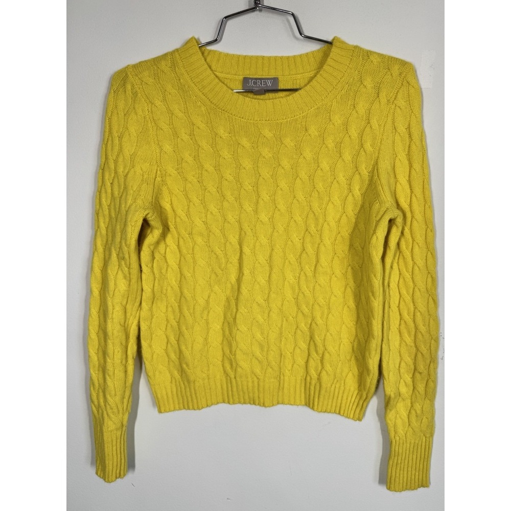 J Crew Sunny Yellow Cable knit 100% Cashmere‎ Pullover Sweater Women's XS Luxury